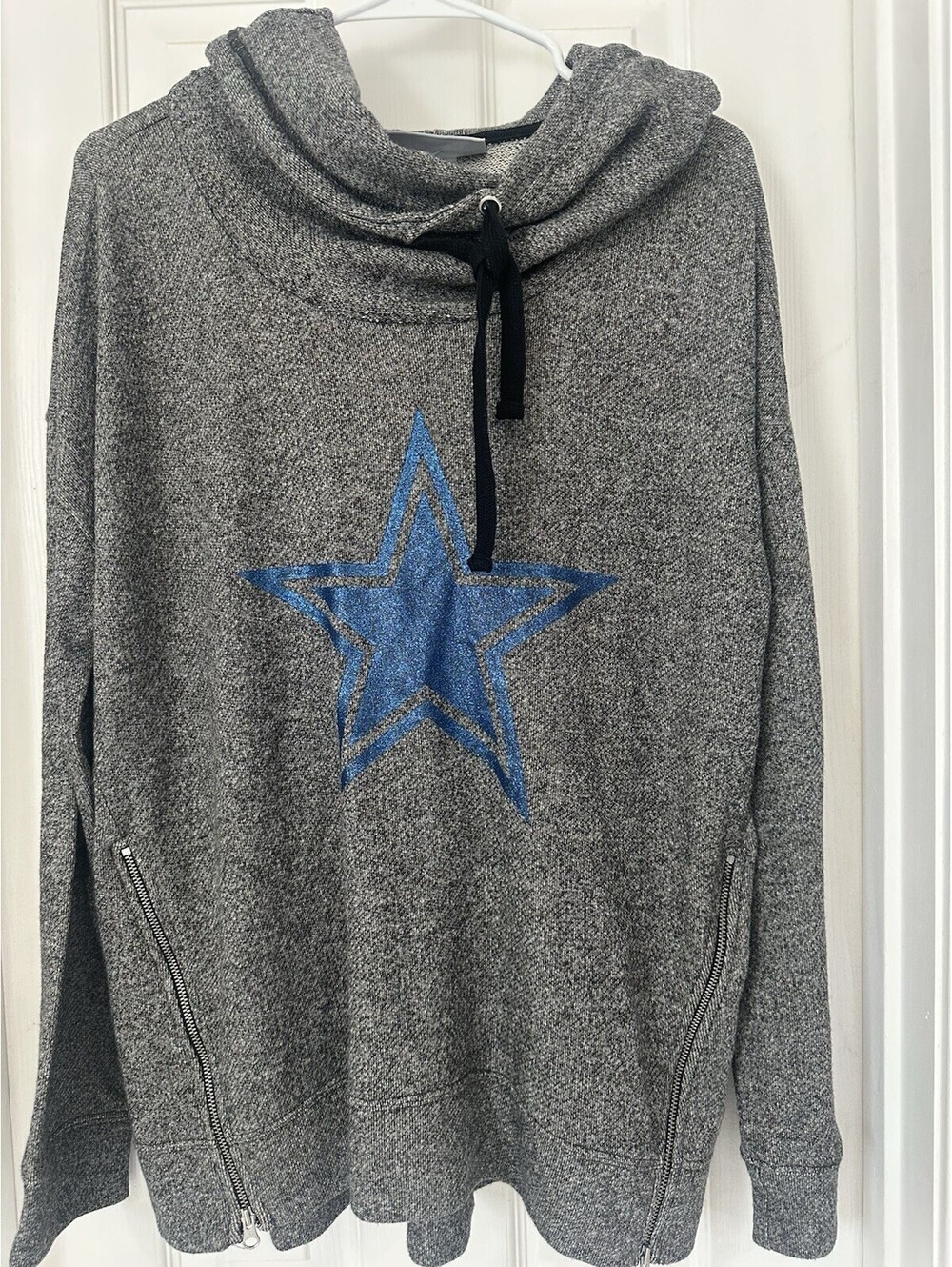 Cowboys Fan - Cowboys Her Style Gray Woman’s Hoodie Size M - Blue Metallic Star